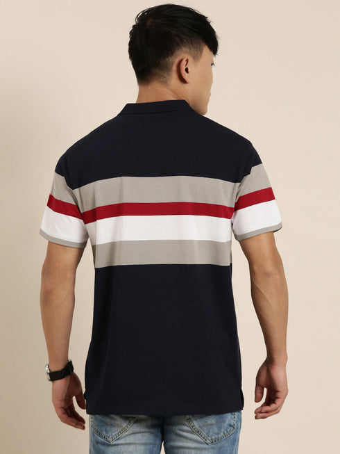 Navy Blue Striped Polo T-shirt